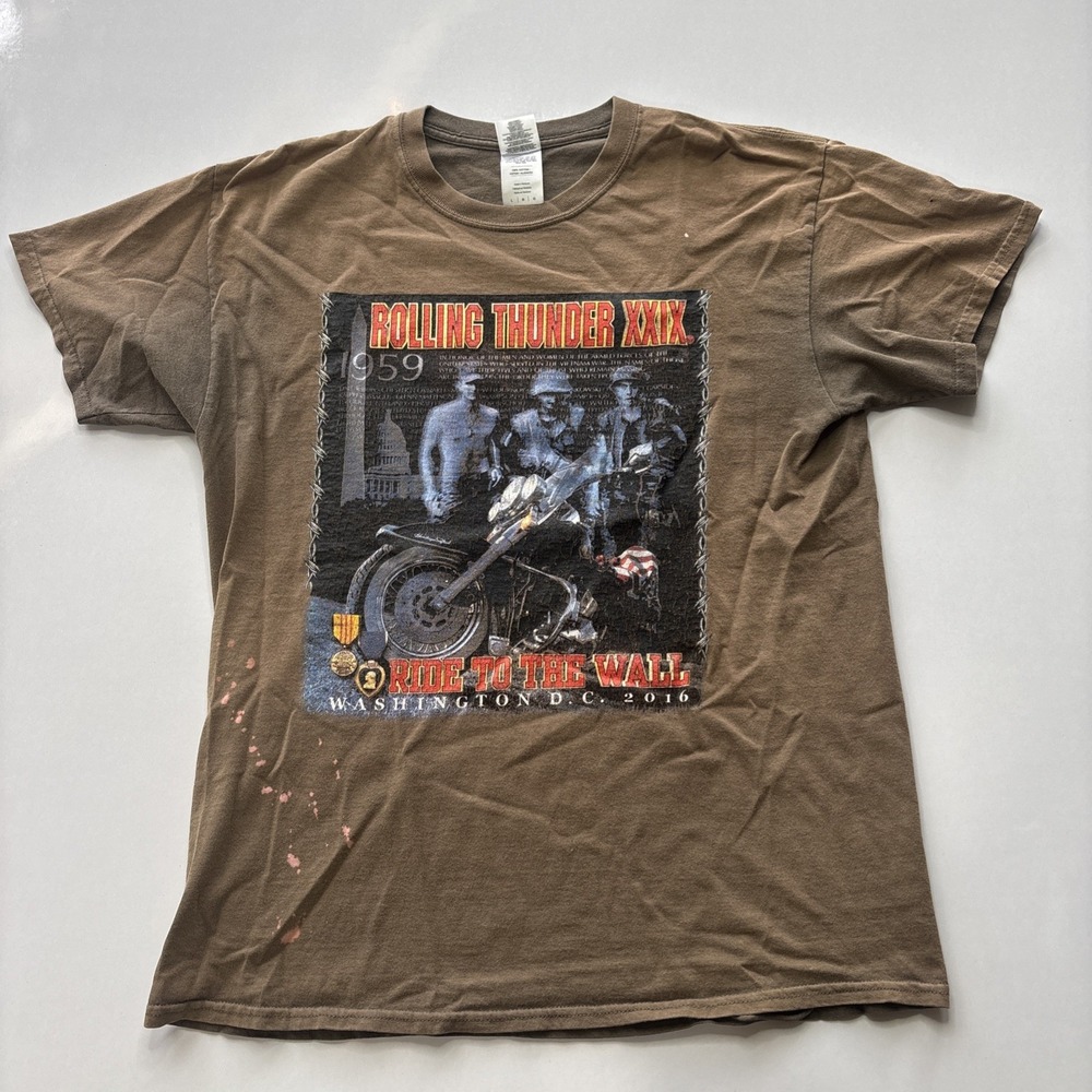 Rolling Thunder XXIX The Wall Mens Brown Faded Graphic T-Shirt Black Sz L 2016